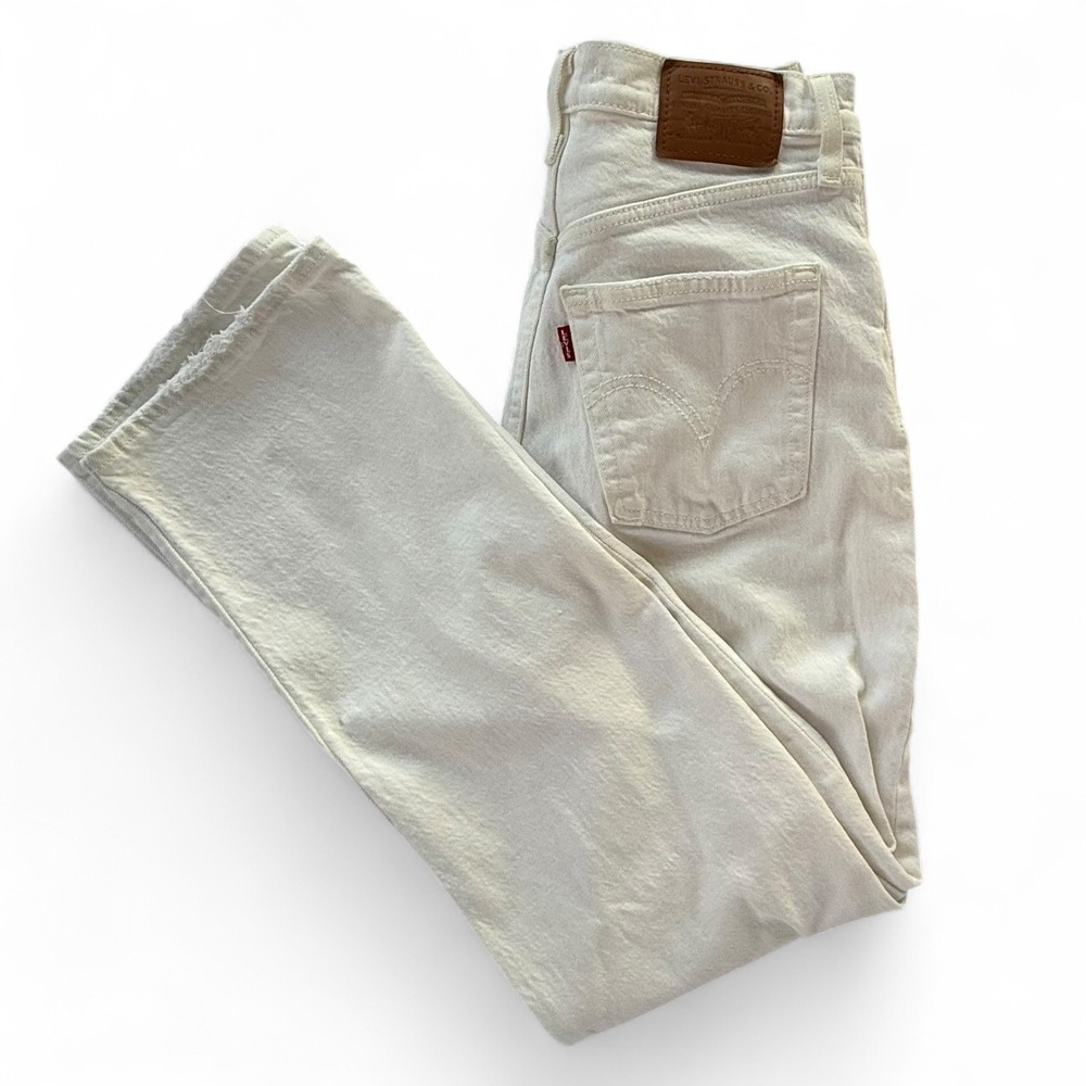 Levi's Ribcage Straight Jeans Women's W26 L29 White High Rise Straight Leg Denim